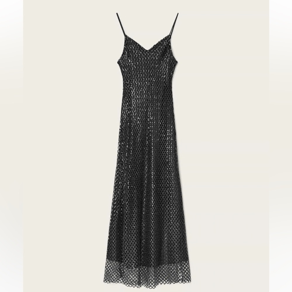 All Saints CHANTELLE SEQUIN MIDI SLIP DRESS size 10 black NWT - Picture 6 of 15